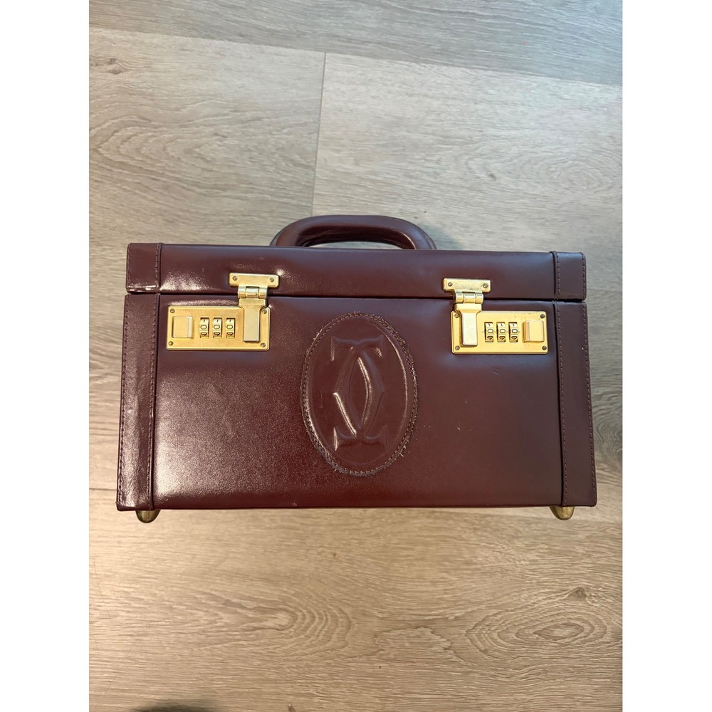 Cartier Vintage Must de Cartier Burgundy Leather Vanity Case Trunk 12x7x7